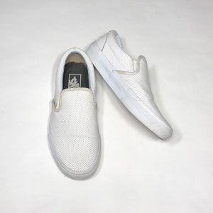 White Leather Slip On Vans